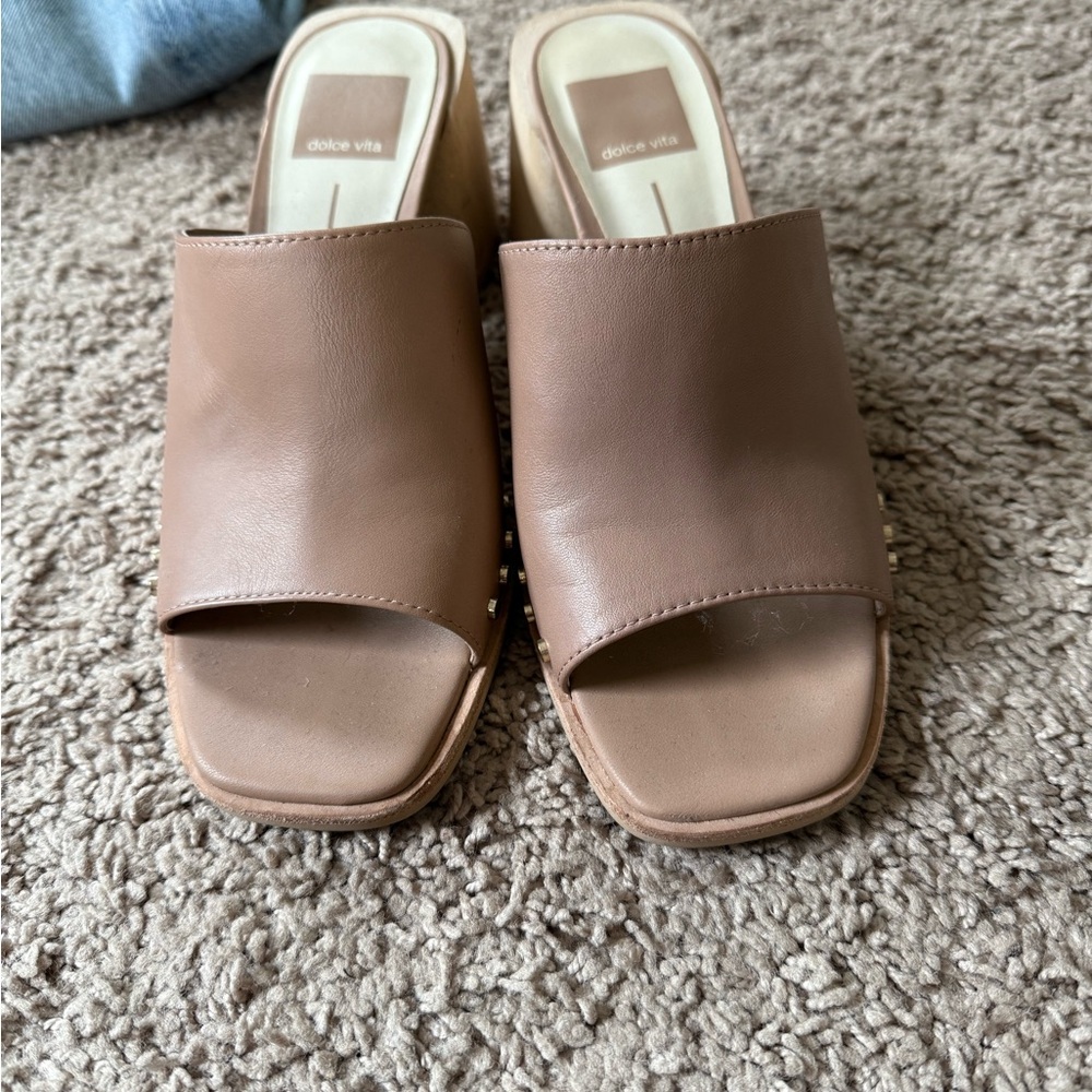 Dolce Vita Brown Tan Slide Mules with Square Toe